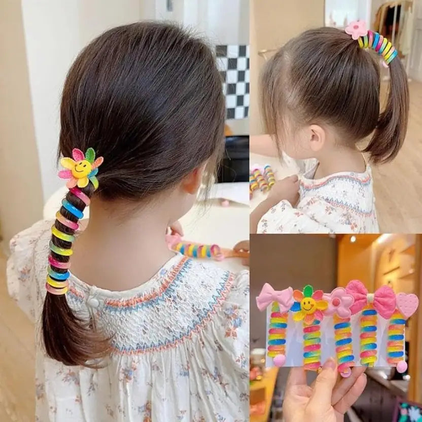 Manni Mart Korean Spring Telephone Wire Elastic Spiral Hair Band/Ponytail Holder for Girls ( 4 Pcs Multicolour )