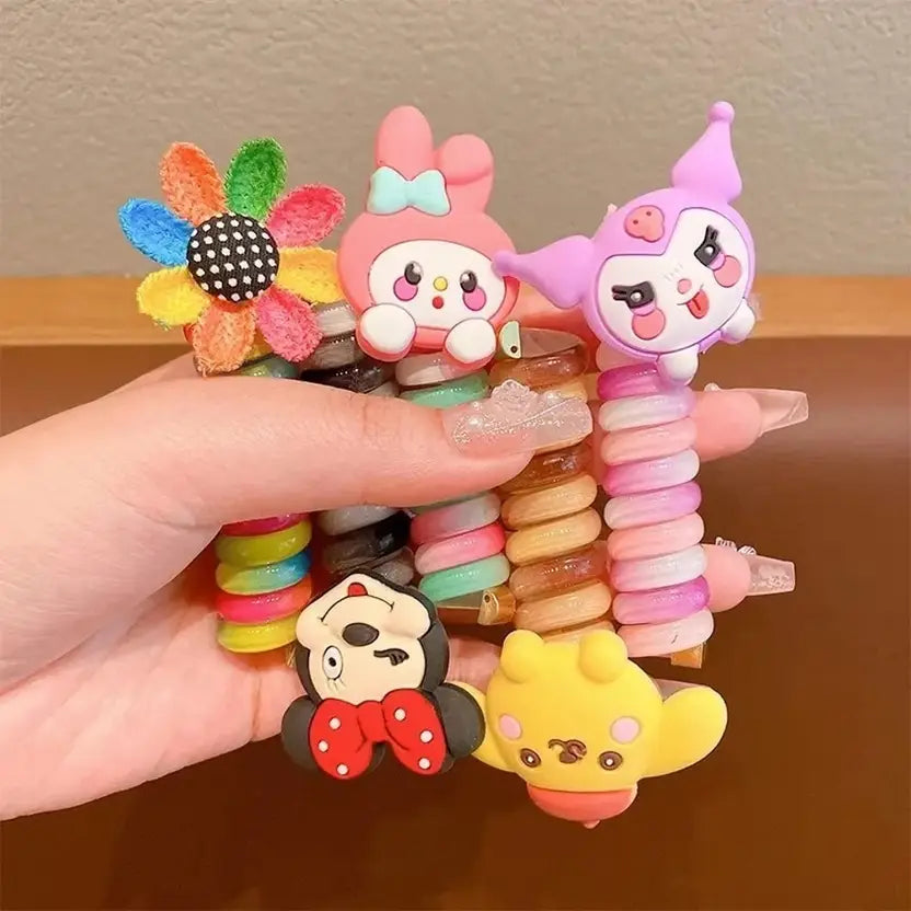 Manni Mart Korean Spring Telephone Wire Elastic Spiral Hair Band/Ponytail Holder for Girls ( 4 Pcs Multicolour )
