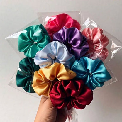 🎀 Manni Mart Silk Satin Scrunchies – 10 Pcs Multicolour Rubber Bands