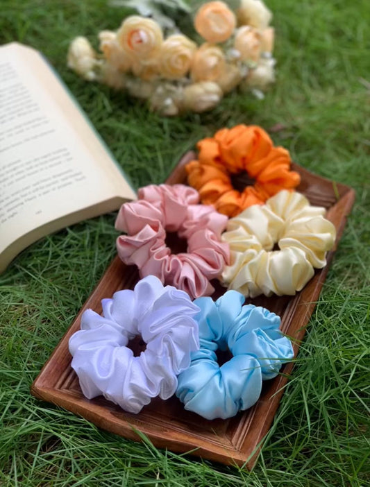 Manni Mart Silk Satin Scrunchies  (5 Pcs Multicolour)